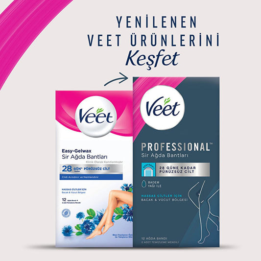 Veet Professional Wax Strips for Hair Removal - Sensitive Skin, Easy-Gelwax Technology, 12 Count