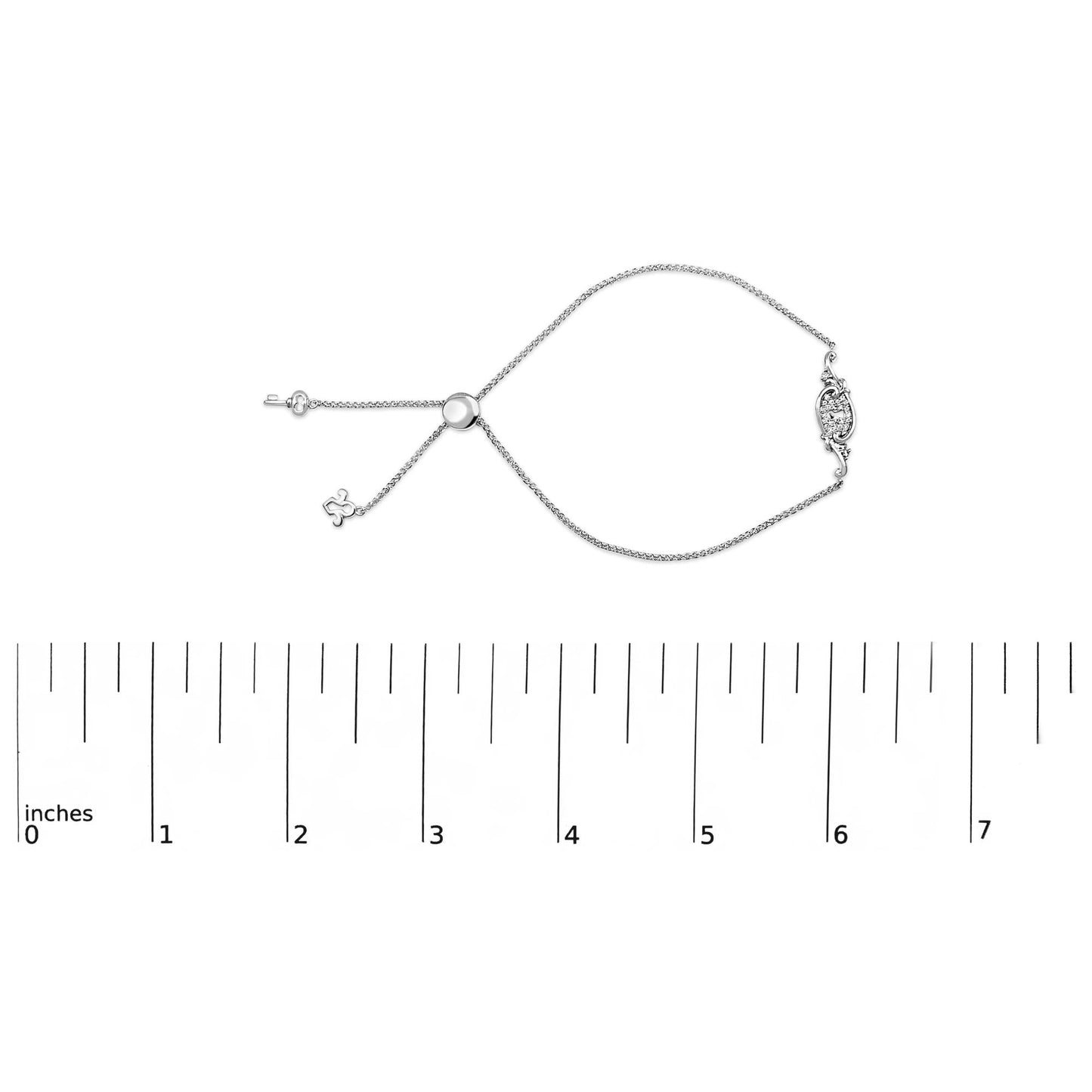 Diamond Keyhole Charm Bolo Bracelet in Sterling Silver – 0.10 ct