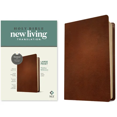 NLT Large Print Thinline Reference Bible, Filament Enabled (Genuine Leather, Brown, Red Letter) - Leather