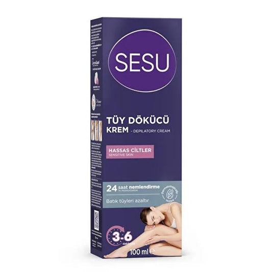 Sesu Sensitive Skin Hair Removal Cream - Painless, Dermatologically Tested, 3.38 fl oz