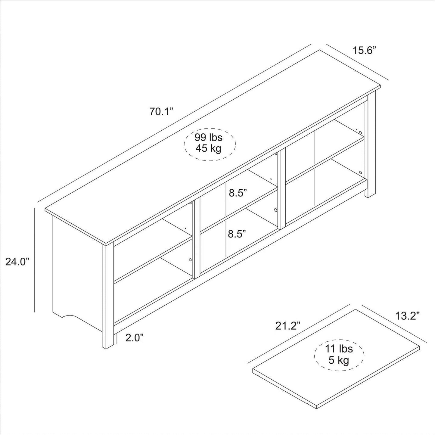 Farmhouse TV Stand in Black Wood Finish - for TVs up to 70-inch