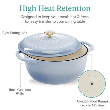 6 Quart Large Baby Blue Enamel Cast-Iron Dutch Oven Kitchen Cookware