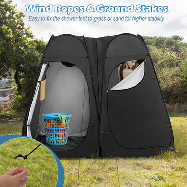 Oversized Pop Up Shower Tent with Window Floor and Storage Pocket