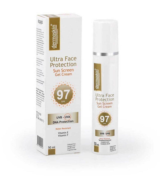 Dermoskin Ultra Face Protection Sun Screen SPF97 Gel Cream for All Skin Types - High SPF Sun Protection, Non-Greasy, Water-Resistant