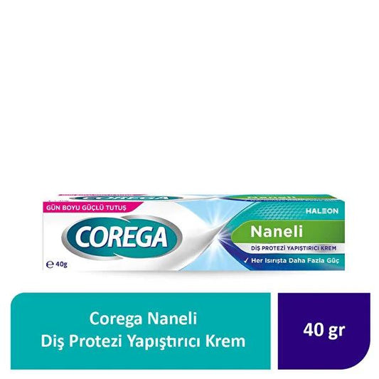 Corega Mint-Flavored Denture Adhesive Cream - 12 Hour Fixation, Natural Ingredients