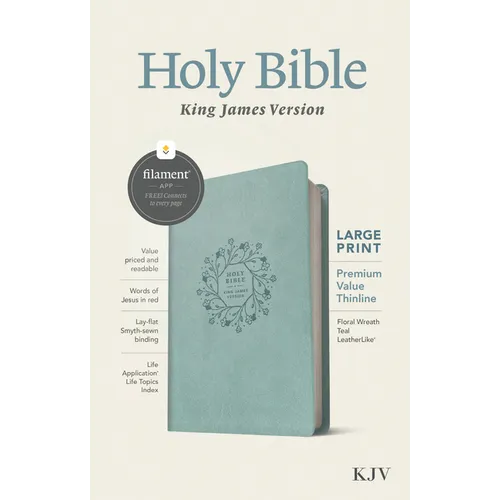 KJV Large Print Premium Value Thinline Bible, Filament Enabled (Leatherlike, Floral Wreath Teal, Red Letter) - Imitation Leather