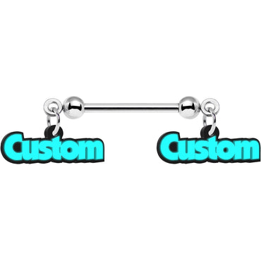 Custom Glow in the Dark Double Personalized Name Dangle Nipple Ring Set