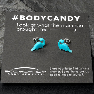Blue Acrylic Brontosaurus Dinosaur Stud Earrings