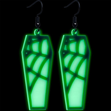 Black Spider Web Coffin Glow in the Dark Dangle Earrings by Onyx O
