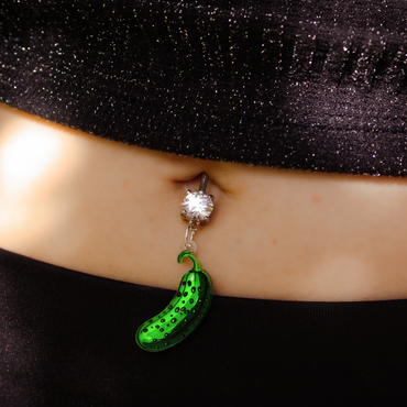 Acrylicious Funky Green Pickle Dangle Belly Ring by Onyx O