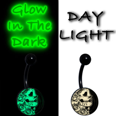 Black Glow in the Dark Katrina Sugar Skull Belly Ring