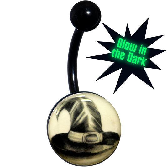 Black Titanium Magic Witch Hat Glow in the Dark Belly Ring