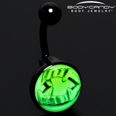 Black Titanium Fearsome Fangs Glow in the Dark Belly Ring