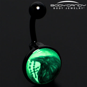 Black Titanium Raven and Cross Glow in the Dark Belly Ring
