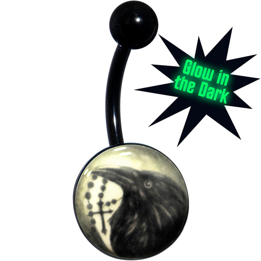Black Titanium Raven and Cross Glow in the Dark Belly Ring