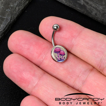 Artist Drawn Pink Mushrooms Belly Ring by Onyx O
