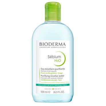 Bioderma Sebium H2O Micellar Water for Oily and Acne-Prone Skin - Gentle Makeup Remover & Cleanser, Dermatologically Tested, 16.91 fl oz