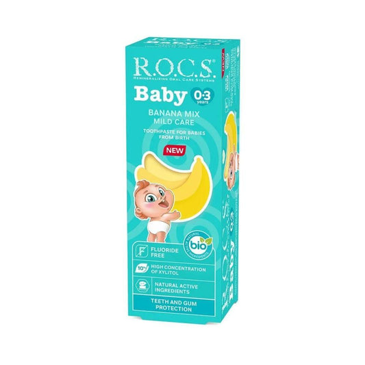ROCS Baby Toothpaste, 45g - Natural Banana Flavor, Fluoride-Free & SLS-Free for Infants & Toddlers