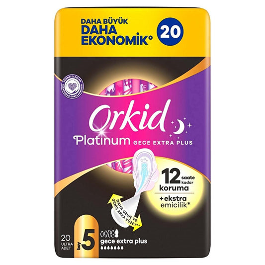 Orkid Platinum Gece Ekstra Plus (Boy 5) - Overnight Hygienic Pads for Women, Extra Absorbent & Comfortable Menstrual Protection