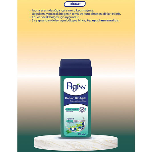 Agiss Azulen Roll-On Wax Hair Removal: 100% Natural Resin, Sugar-Free, Easy Application for All Skin Types