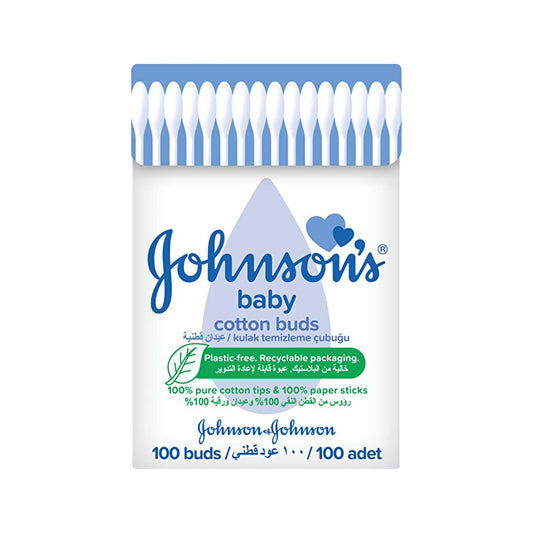 Johnson's Baby Cotton Swabs - 100% Soft Cotton Buds for Gentle Baby Hygiene, Ear Cleaning & Safe Application - 100 Count