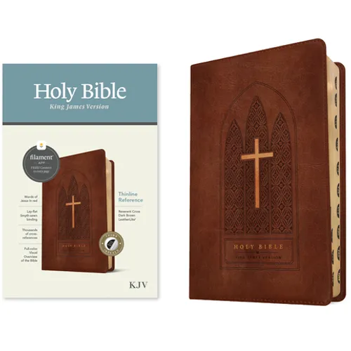 KJV Thinline Reference Bible, Filament Enabled (Leatherlike, Reverent Cross Dark Brown, Indexed, Red Letter) - Imitation Leather