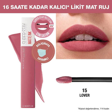 Maybelline New York Super Stay Matte Ink Liquid Matte Lipstick - Long Lasting, Smudge Proof, 16 Hours Wear - Lover