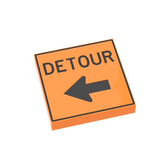 "Detour" Construction Sign (Left) - Custom Printed - Made Using LEGO® Parts