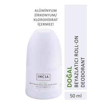 Incia Natural Whitening Roll On Deodorant 50 Ml - Non-Antiperspirant, Natural Mineral Salt, Licorice Root Extract