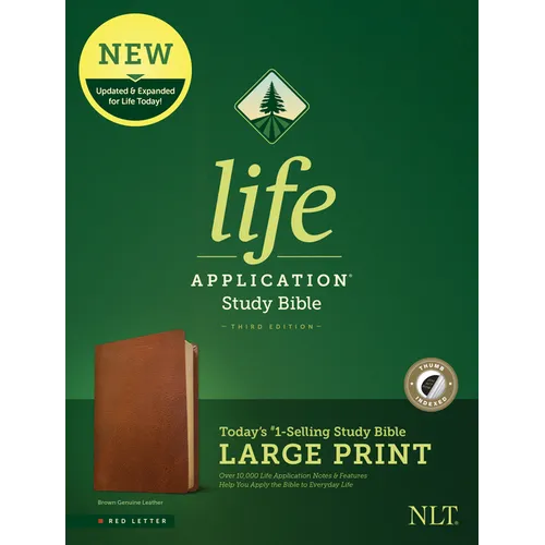 NLT Life Application Study Bible, Third Edition, Large Print (Red Letter, Genuine Leather, Brown, Indexed) - Leather