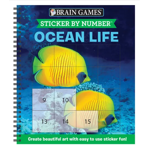 Brain Games - Sticker by Number: Ocean Life (Easy - Square Stickers): Create Beautiful Art with Easy to Use Sticker Fun! - Spiral