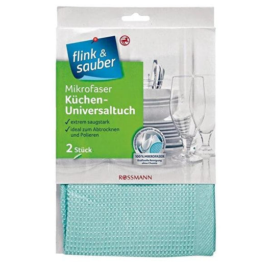Flink & Sauber Microfiber Cleaning Cloth - Effective Multi-Surface Cleaning Solution for Kitchen & Home, 2-Pack