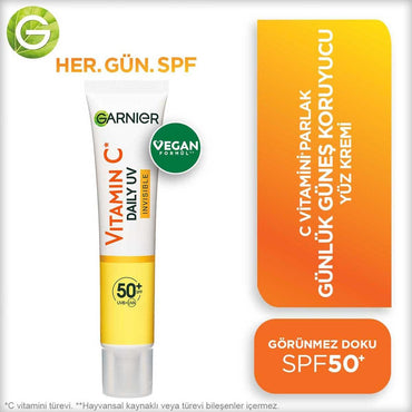 Garnier Daily Sunscreen Face Cream SPF50+ - Vitamin C Enriched, Vegan, Dermatologically Tested - 1.35 fl oz
