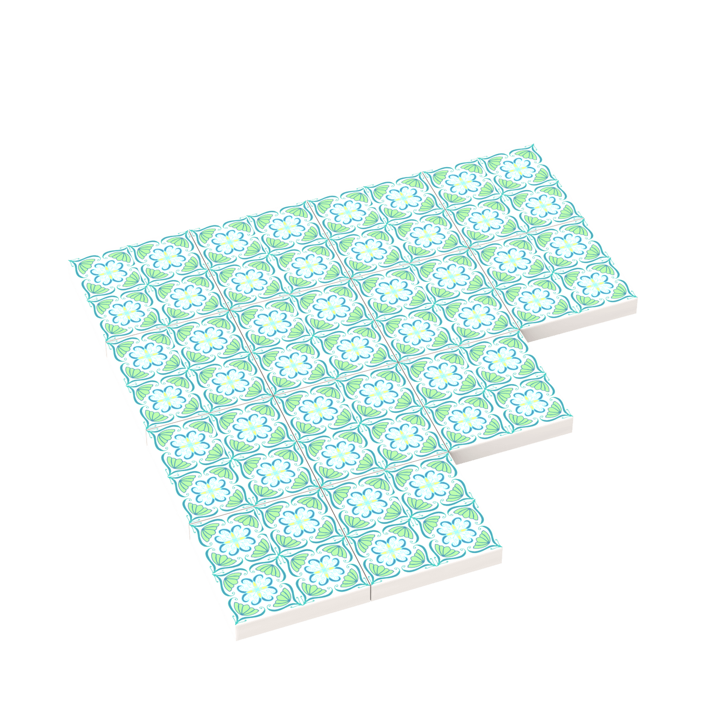 Green Floral Spanish Wall & Floor Tile - Custom Printed - Made Using a LEGO® Part