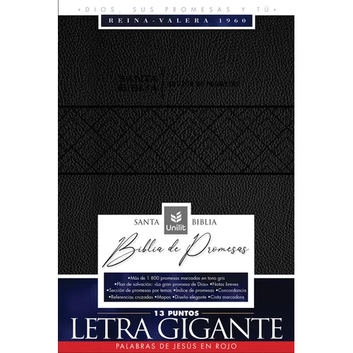 Santa Biblia de Promesas Reina Valera 1960 / Letra Gigante - 13 Puntos / Piel Especial Con Cierre / Negra // Spanish Promise Bible Rvr60 / Giant Print - Imitation Leather