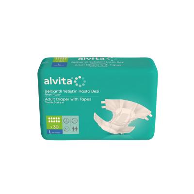 Alvita Adult Diapers L Size 30 Count - Comfortable Textile Surface Incontinence Care for Adults
