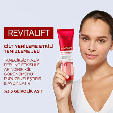 Loreal Paris Revitalift Skin Renewing Cleansing Gel - Anti-Aging Glycolic Acid Facial Cleansing Gel for Smoother Skin