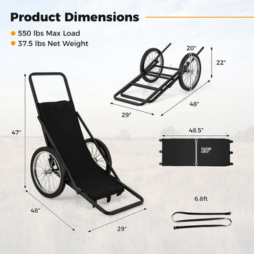550 LBS Folding Deer Game Cart with Polyester Liner for Hunting