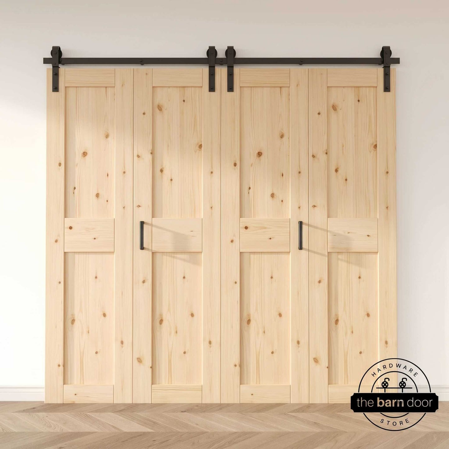 J-Strap Bifold Barn Door Hardware | Matte Black | 4 Door Biparting Kit