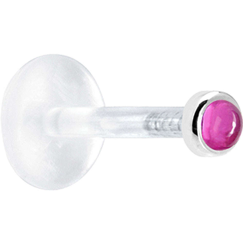 16G 5/16 Solid 14K White Gold 2mm Genuine Pink Tourmaline Bioplast Tragus Earring Stud