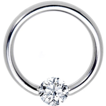 16G 1/2 Solid 14k White Gold 3mm Clear Cubic Zirconia Tension Captive Ring
