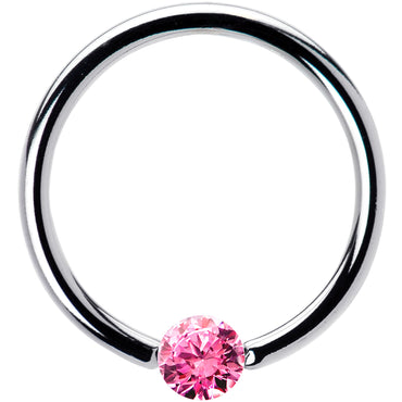 16G 1/2 Solid 14k White Gold 3mm Pink Cubic Zirconia Tension Captive Ring