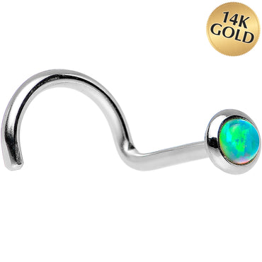 14k White Gold 2mm Lime Synthetic Opal Nose Ring