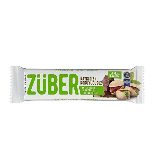 Zuber Pistachio & Cocoa Fruit and Nut Bar: All Natural, Low Calorie Award Winning Healthy Snack - 40g