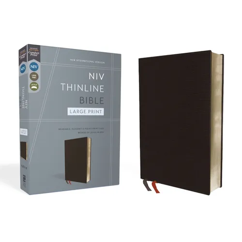 NIV, Thinline Bible, Large Print, Bonded Leather, Black, Red Letter Edition - Bonded Leather