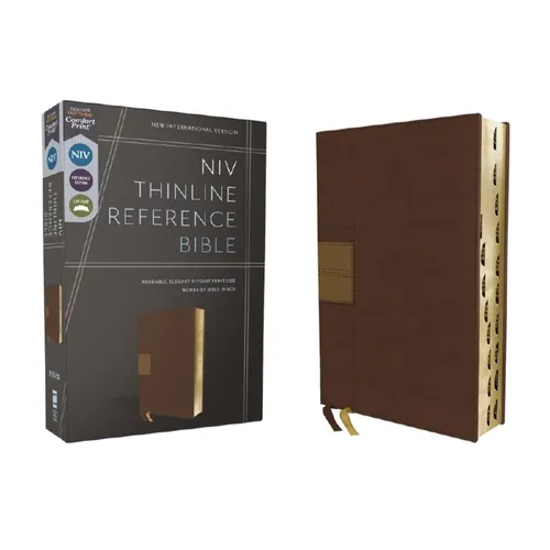Niv, Thinline Reference Bible (Deep Study at a Portable Size), Leathersoft, Brown, Red Letter, Thumb Indexed, Comfort Print - Imitation Leather