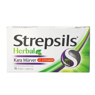Strepsils Herbal Elderberry + Vitamin C Lozenges: Natural Sore Throat Relief & Immune Support - 16 Pastilles