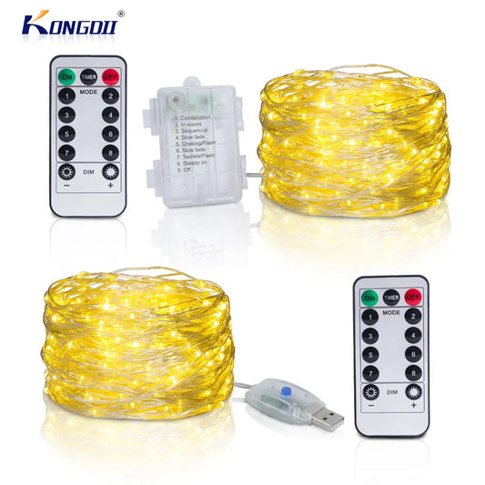 Copper Wire LED Fairy String Lights USB & Battery Operated with Remote — 5m / 10m / 20m (16.4ft / 32.8ft / 65.6ft) Dimmable Warm White & Multicolor