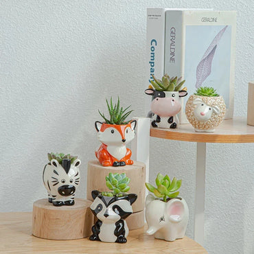 Nordic Ceramic Animal Mini Planters - Zebra, Sheep & Cow Head Succulent and Bonsai Pots for Home Decor