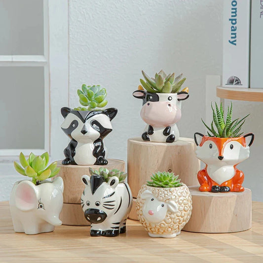 Nordic Ceramic Animal Mini Planters - Zebra, Sheep & Cow Head Succulent and Bonsai Pots for Home Decor